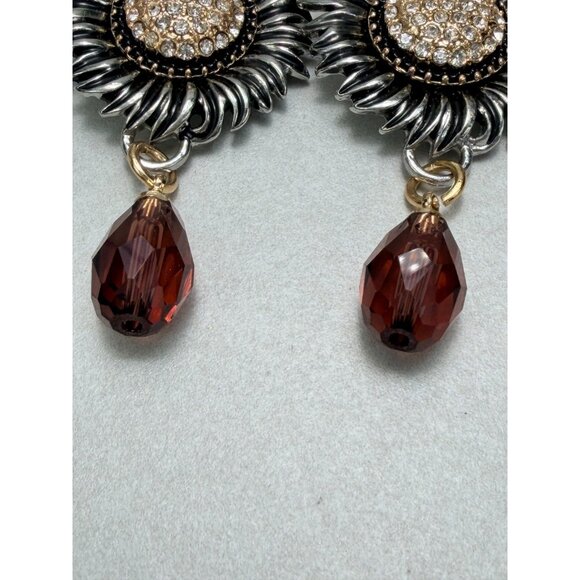 ZARA Sunflower Rhinestone Drop Earrings Burgundy Crystal NWOT - Picture 6 of 7